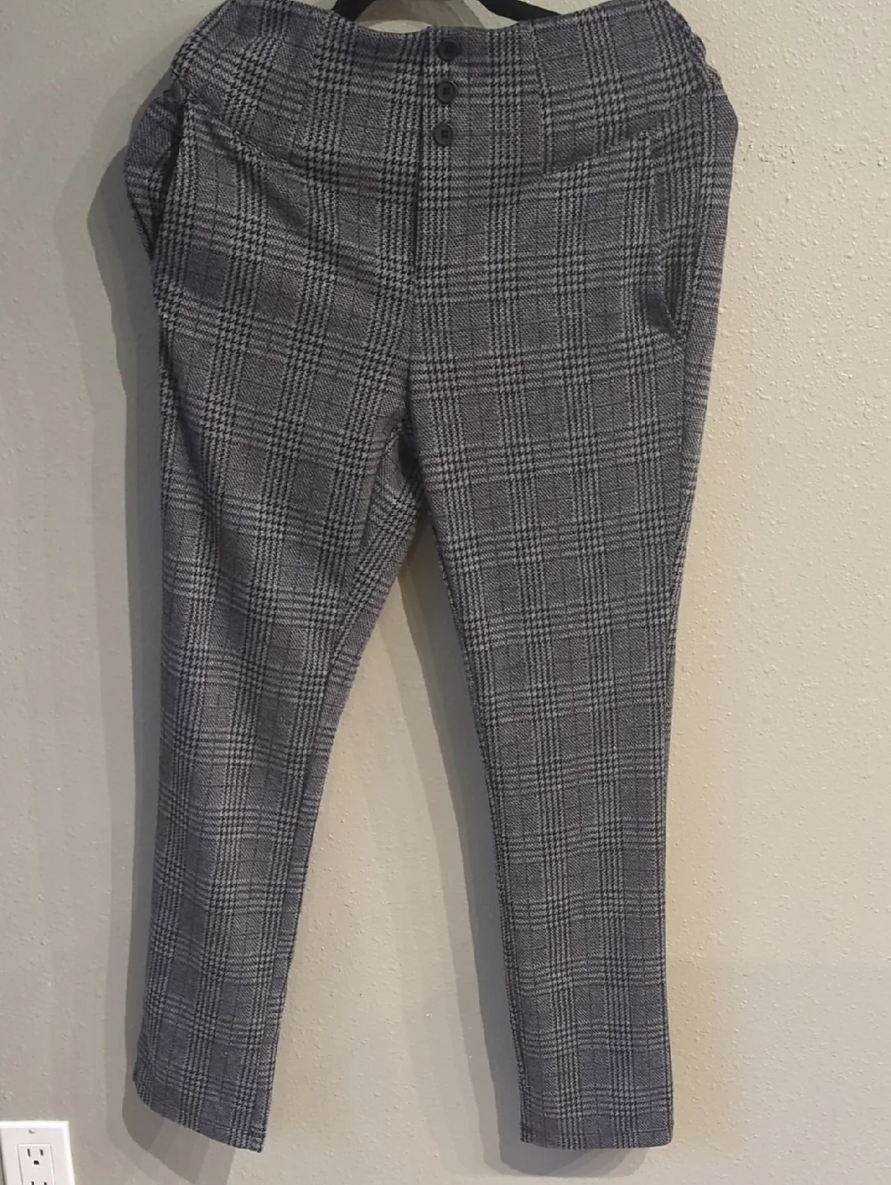 Halara Flex High Waist Skinny Houndstooth Plaid Work Pants Career Gray Sz M